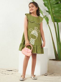 Bugandbees - Girls Green Cotton Dress