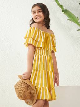 Bugandbees - Girls Yellow Rayon Dress