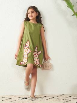Bugandbees - Girls Green Cotton Dress