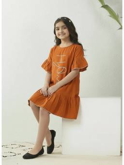 Bugandbees - Girls Orange Cotton Dress