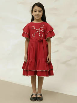 Bugandbees - Girls Red Cotton Dress