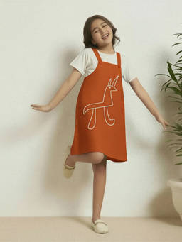 Bugandbees - Girls Tan Cotton Dress and Top