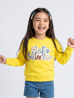 TINY GIRL - Girls Yellow Cotton Sweatshirt