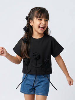 TINY GIRL - Girls Black Cotton Top