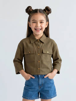 TINY GIRL - Girls Brown Cotton Shirt