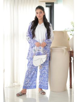Gahan - Blue Elegant Printed Rayon Kurta with Pant