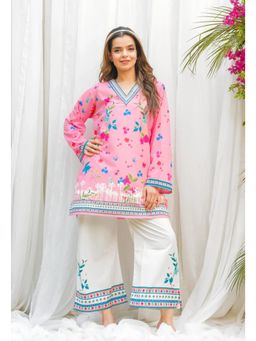 Gahan - Pink Elegant Printed Rayon Kurta with Palazzo