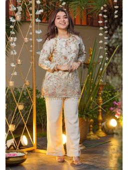 Gahan - Cream Elegant Heavy Crepe Silk Embroidered Kurta with Pant