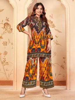Gahan - Brown Elegant Printed Rayon Kurta with Palazzo