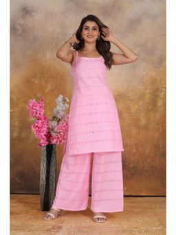 Gahan - Pink Elegant Cotton Floral Thread Work Kurta with Palazzo