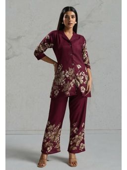 Gahan - Wine Trendy Cotton Rayon Floral Printed Co-Ord Set