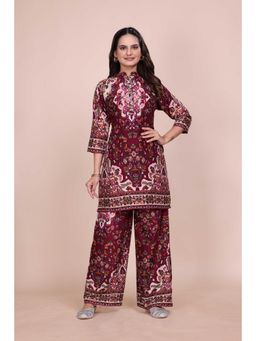 Gahan - Wine Cotton Rayon Printed Kurta with Palazzo