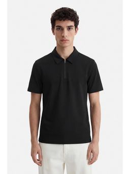 Snitch - Black Textured Half Sleeves Slim Casual Polo T-Shirt