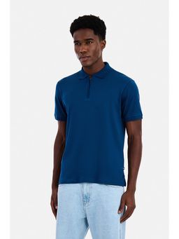 Snitch - Navy Blue Solid Half Sleeves Regular Casual Polo T-Shirt