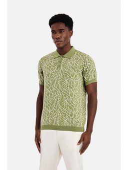Snitch - Sage Green Abstract Half Sleeves Regular Polo T-Shirt