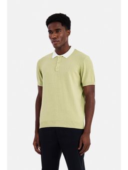 Snitch - Light Yellow Textured Half Sleeves Regular Polo T-Shirt