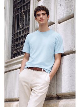 Snitch - Light Blue Solid Half Sleeves Slim Casual T-Shirt