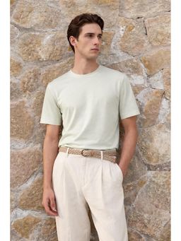 Snitch - Light Green Solid Half Sleeves Slim Casual T-Shirt