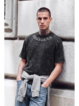 Snitch - Black Acid Wash Half Sleeves Oversized Casual T-Shirt