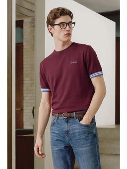 Snitch - Burgundy Solid Half Sleeves Regular Casual T-Shirt