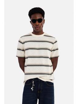 Snitch - Off-White Stripes Half Sleeves Regular Casual T-Shirt