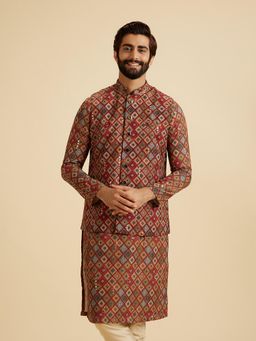 Manyavar - Men Maroon Viscose Blend Sleeveless Nehru Jacket with Pocket Pin