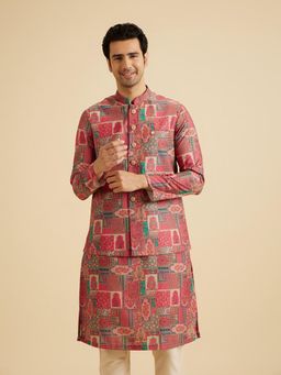 Manyavar - Men Coral Cotton Blend Sleeveless Nehru Jacket with Pocket Pin
