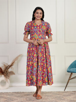 ARAMYA - Multi-Color Soft Cotton Ikat Print Kurta For Women