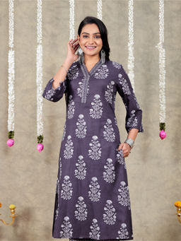ARAMYA - Grey Soft Cotton Straight Abstract Print Kurta For Women