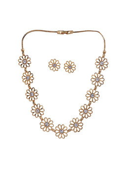 Estele - Gold Plated Flower Shaped Necklace Set with Crystals for Women