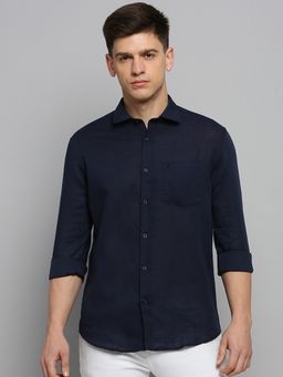 SHOWOFFFF - Mens Spread Collar Solid Navy Blue Classic Shirt