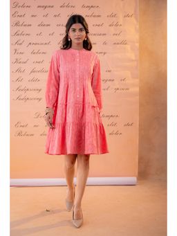 Juniper - Blush Meadow Tiered Peach Shirt Dress