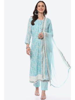 Biba - Blue Cotton Unstitched Suit (Set of 3)