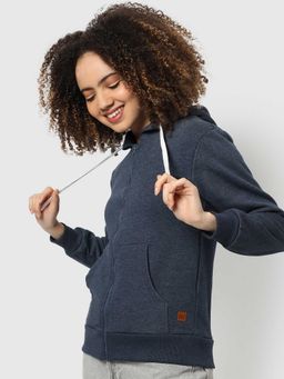 Campus Sutra - Women Navy Blue Zipper Sweatshirt