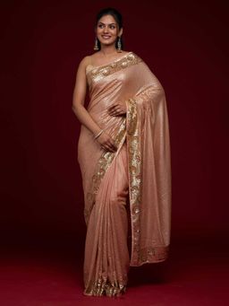 Koskii - Peach Sequin Work Georgette Designer Saree With Unstitched Blouse