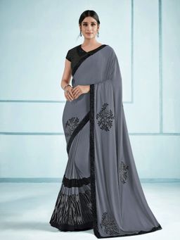 Odette - Grey Lycra Saree with Unstitched Blouse