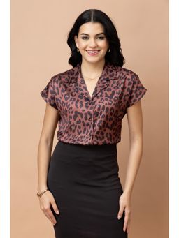 PURYS - Animal Printed Cuban Collar Satin Shirt