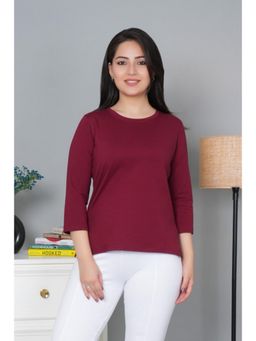 MLADA - Maroon Relaxed Fit Longline Solid Cotton T-Shirt