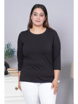 MLADA - Black Relaxed Fit Longline Solid Cotton T-Shirt