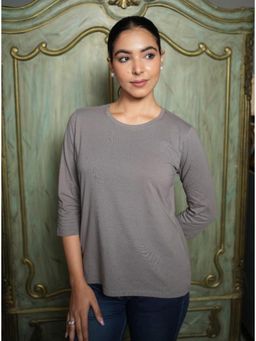 MLADA - Grey Relaxed Fit Longline Solid Cotton T-Shirt