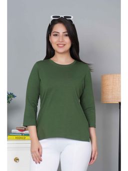 MLADA - Green Relaxed Fit Longline Solid Cotton T-Shirt