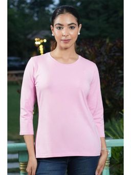 MLADA - Pink Relaxed Fit Longline Solid Cotton T-Shirt
