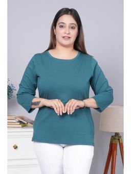 MLADA - Teal Relaxed Fit Longline Solid Cotton T-Shirt