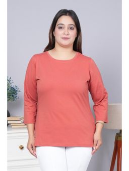 MLADA - Rust Relaxed Fit Longline Solid Cotton T-Shirt