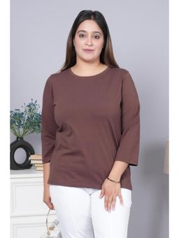 MLADA - Brown Relaxed Fit Longline Solid Cotton T-Shirt