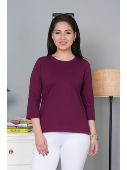 MLADA - Burgundy Relaxed Fit Longline Solid Cotton T-Shirt