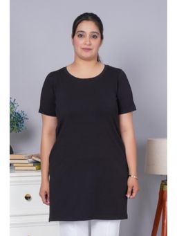 MLADA - Black Round Neck Half Sleeves Longline Cotton T-Shirt