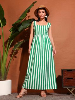 SUGERCANDY - Green and White Strappy Marina Yacht Dress