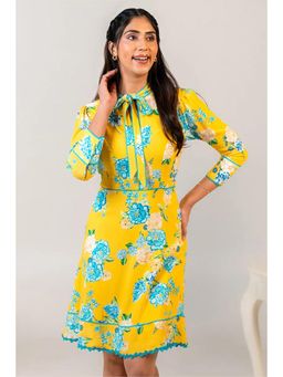 Pretty Pixie - Sunshine Yellow Floral Bow-Tie Mini Dress