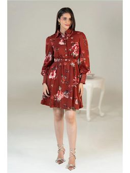 Pretty Pixie - Rust Autumn Bloom Edit Full Sleeve Mini Dress With Belt